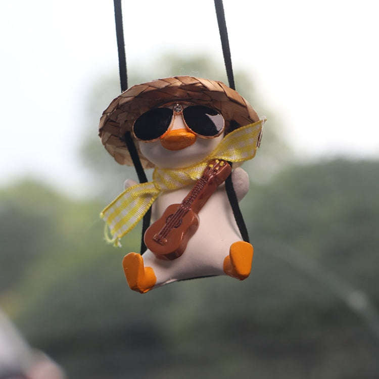 Car Cartoon Duck Rear View Mirror Interior Pendant(Brown Guitar Duck)
