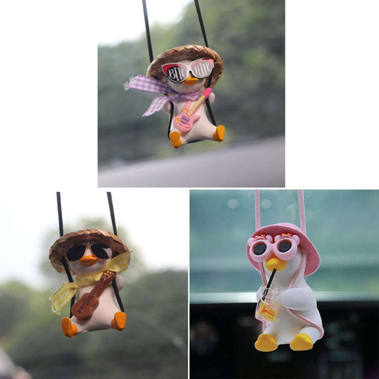 Car Cartoon Duck Rear View Mirror Interior Pendant(Brown Guitar Duck)