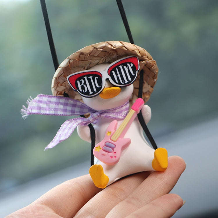 Car Cartoon Duck Rear View Mirror Interior Pendant(Brown Guitar Duck)