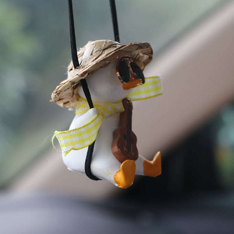 Car Cartoon Duck Rear View Mirror Interior Pendant(Brown Guitar Duck)