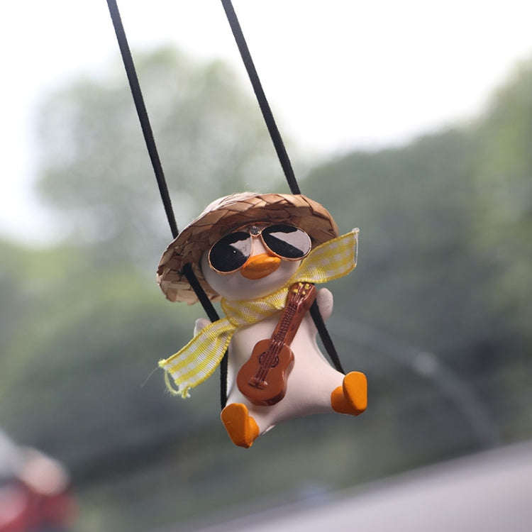 Car Cartoon Duck Rear View Mirror Interior Pendant(Brown Guitar Duck)