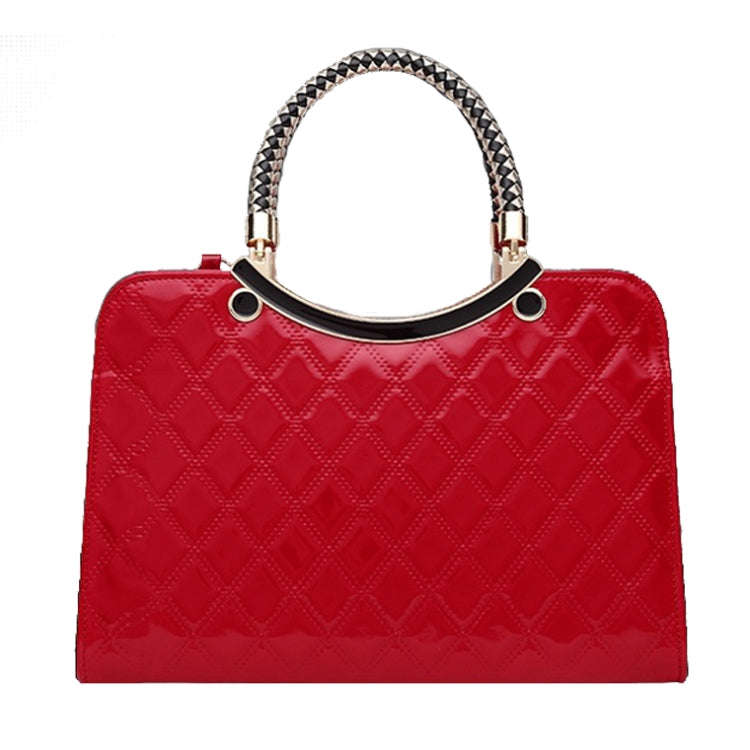 Large capacity PU Leather Diamond Pattern Ladies Handbag with Hanging Ornaments(Red)