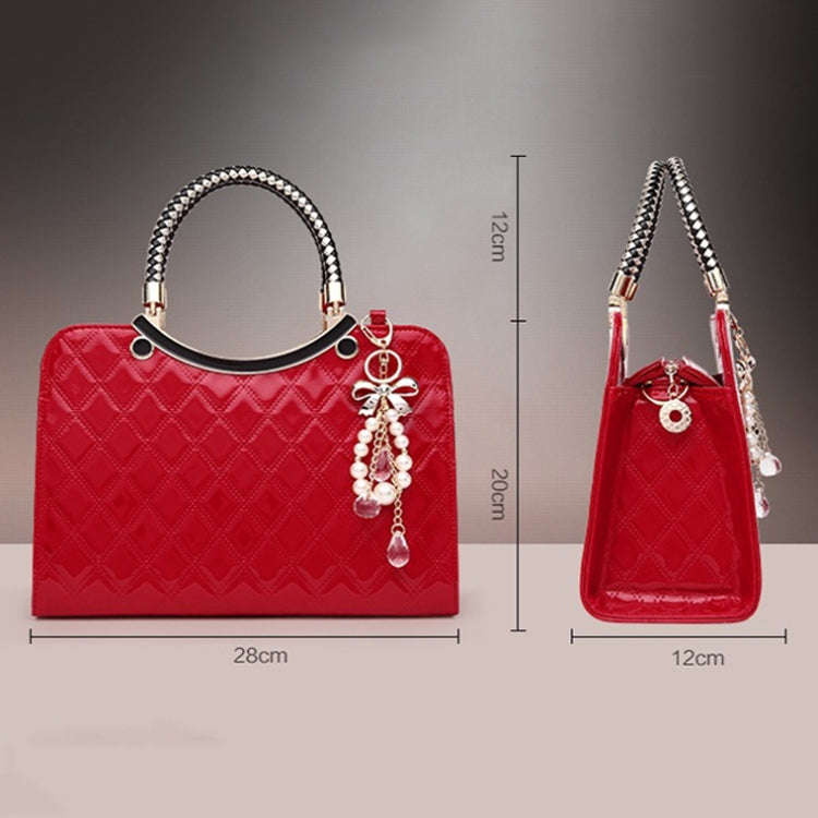 Large capacity PU Leather Diamond Pattern Ladies Handbag with Hanging Ornaments(Black)