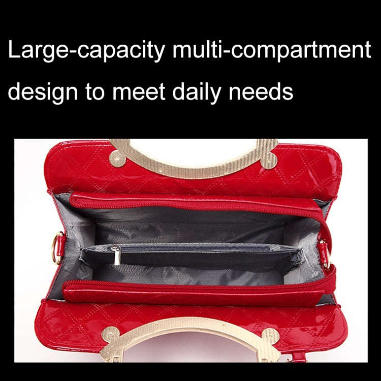 Large capacity PU Leather Diamond Pattern Ladies Handbag with Hanging Ornaments(Red)