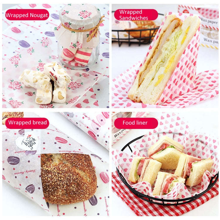 50sheets /Pack Food Wrapping Paper Baking Wax Paper Grease Proof Waterproof Liners, Spec:  Heart