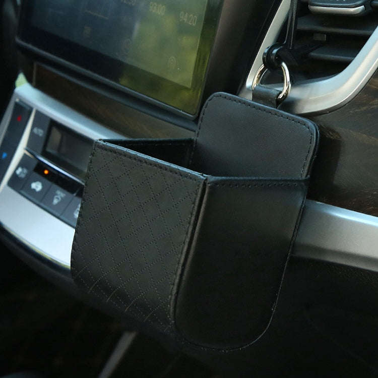 Car Air Outlet Leather Multifunctional Mobile Phone Card Hanging Storage Box, Color: Black