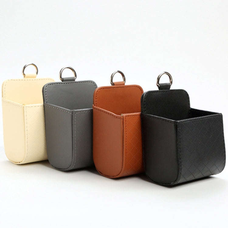 Car Air Outlet Leather Multifunctional Mobile Phone Card Hanging Storage Box, Color: Beige