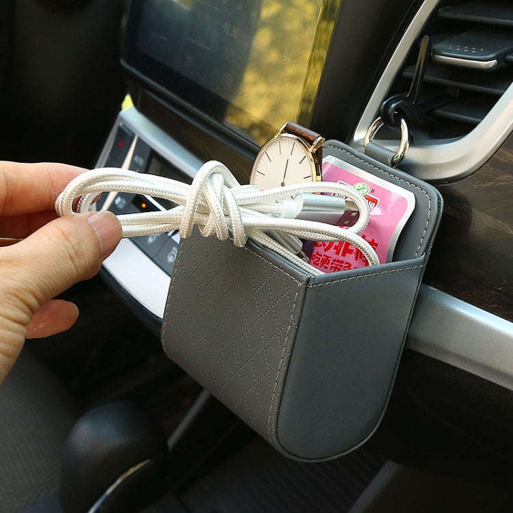 Car Air Outlet Leather Multifunctional Mobile Phone Card Hanging Storage Box, Color: Gray