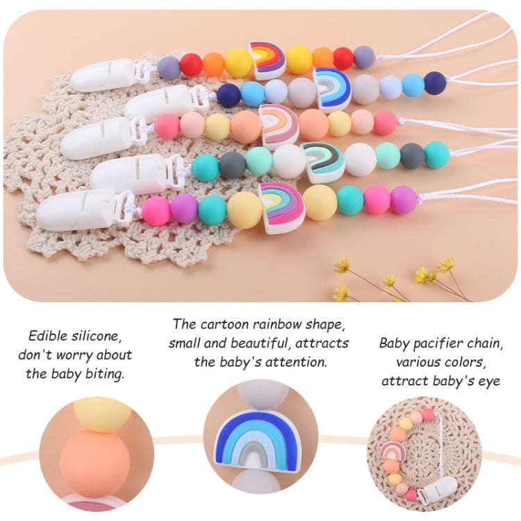 Baby Anti-drop Chain Pacifier Clips Silicone Rainbow Beads Dummy Holder Nipple Clip(Blue)