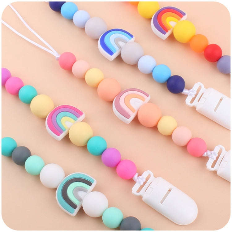 Baby Anti-drop Chain Pacifier Clips Silicone Rainbow Beads Dummy Holder Nipple Clip(Blue)