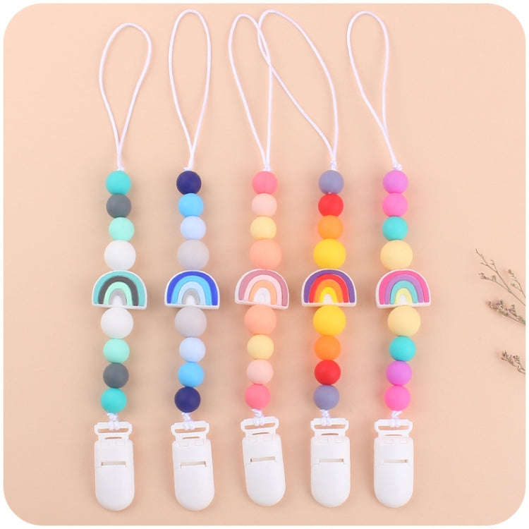 Baby Anti-drop Chain Pacifier Clips Silicone Rainbow Beads Dummy Holder Nipple Clip(Blue)