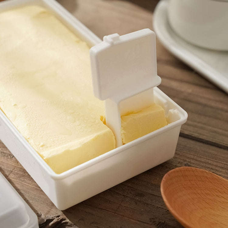 Household Square Butter Cutting Crisper With Lid Kitchen Cheese Storage Box(White)