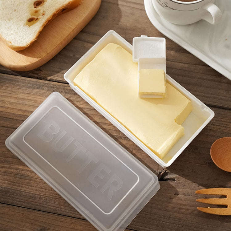 Household Square Butter Cutting Crisper With Lid Kitchen Cheese Storage Box(White)