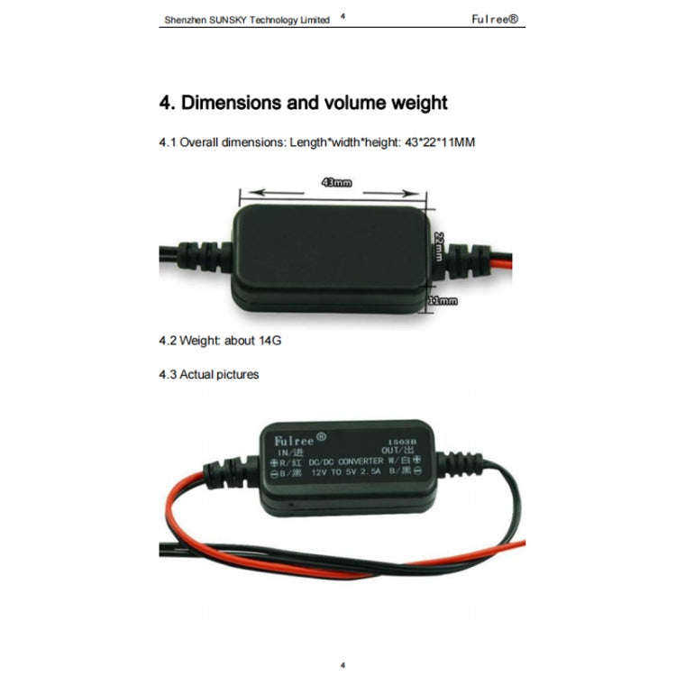 Fulree 12V To 4.2V 2.5A Vehicle Power Supply DC Ultra Thin Step-Down Power Converter