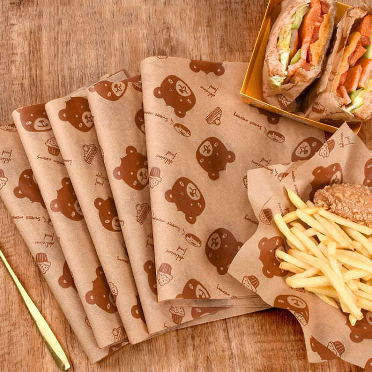 100sheets /Pack Bear Pattern Greaseproof Paper Baking Wrapping Paper Food Basket Liners Paper 25x...