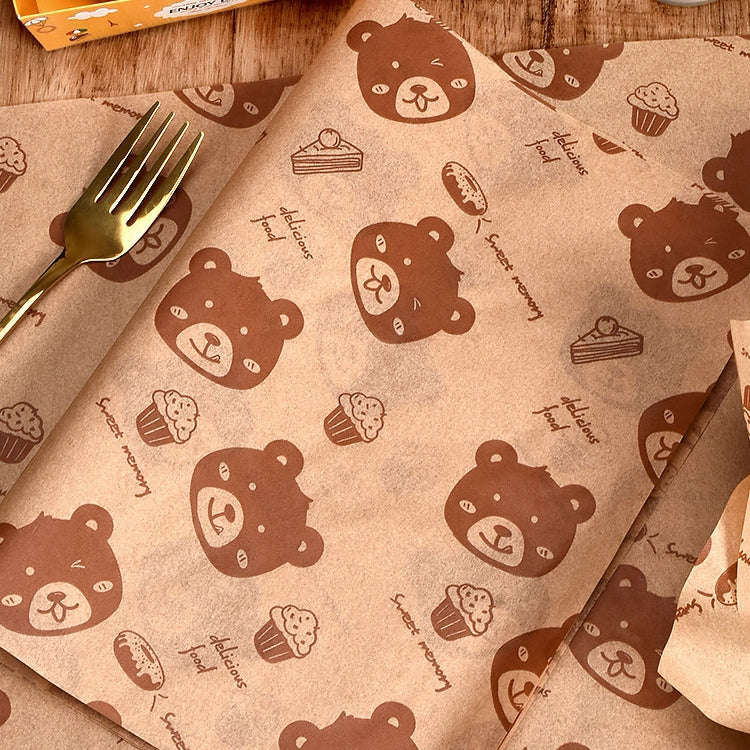 100sheets /Pack Bear Pattern Greaseproof Paper Baking Wrapping Paper Food Basket Liners Paper 18x...