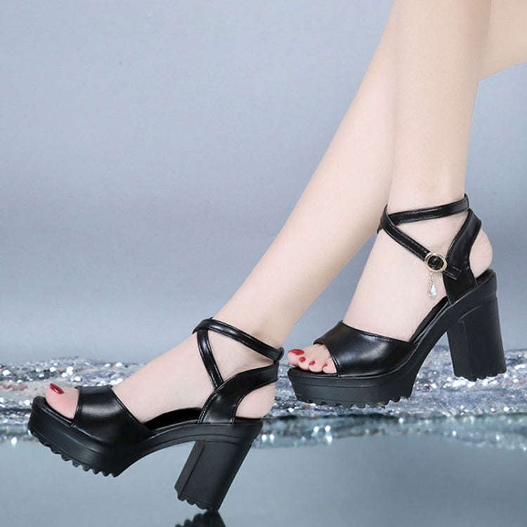 36 Women Heel Sandals Chunky Heel Thick Bottom Waterproof Platform Cross Buckle Strap Open Toe Sh...