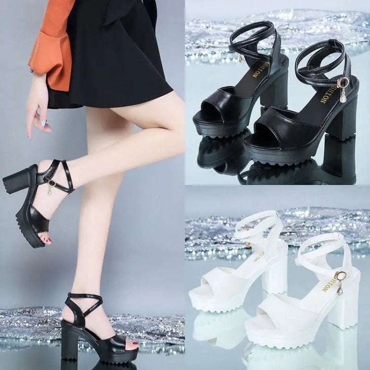 37 Women Heel Sandals Chunky Heel Thick Bottom Waterproof Platform Cross Buckle Strap Open Toe Sh...