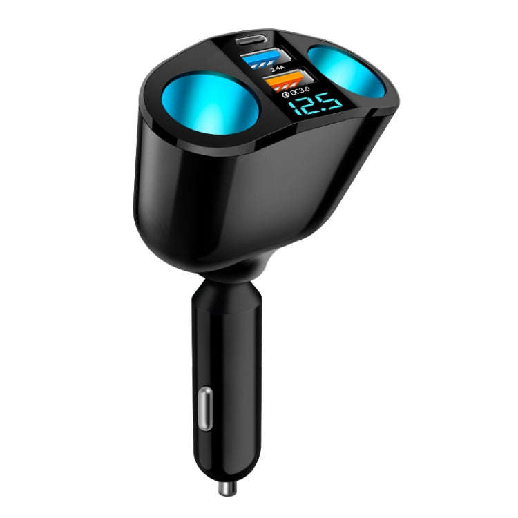 Dual USB Type-C Real-time Digital Display Cigarette Lighter Expansion Car Charger, Model: QC3.0+2...