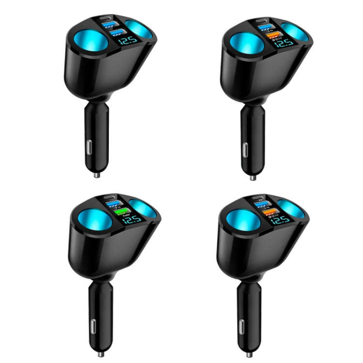 Dual USB Type-C Real-time Digital Display Cigarette Lighter Expansion Car Charger, Model: QC3.0+2...