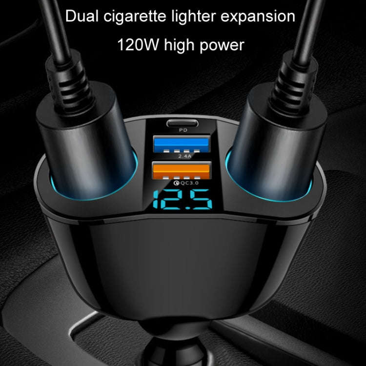 Dual USB Type-C Real-time Digital Display Cigarette Lighter Expansion Car Charger, Model: QC3.0+2...