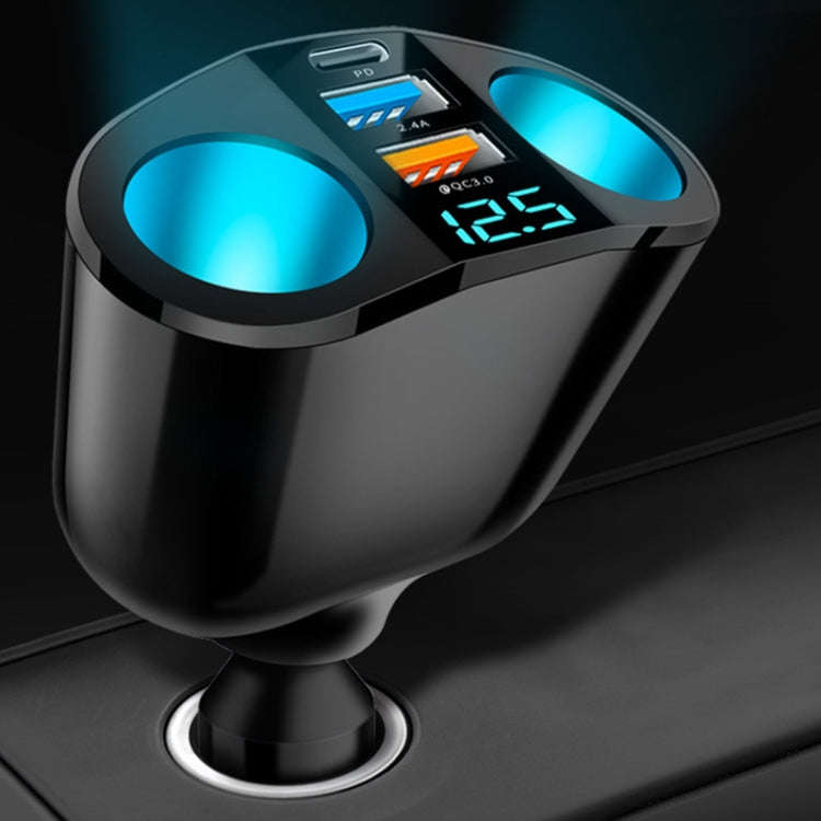 Dual USB Type-C Real-time Digital Display Cigarette Lighter Expansion Car Charger, Model: QC3.0+2...