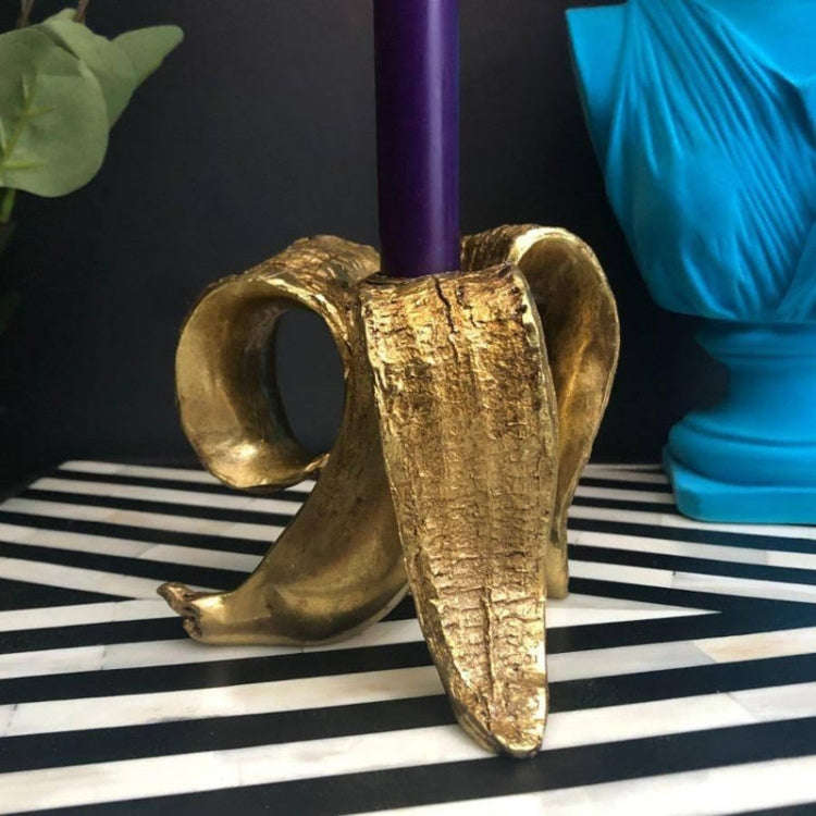 Banana Candle Holder Home Desktop Decorations Banana Peel Candle-Holder Resin Ornament(Golden)