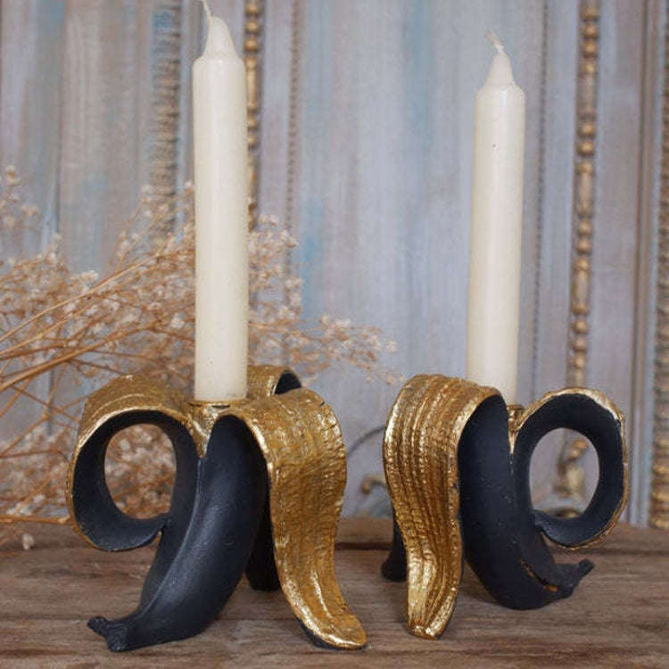 Banana Candle Holder Home Desktop Decorations Banana Peel Candle-Holder Resin Ornament(Golden)