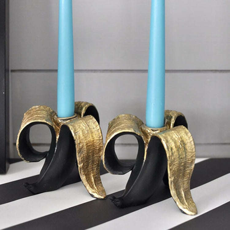 Banana Candle Holder Home Desktop Decorations Banana Peel Candle-Holder Resin Ornament(Golden)