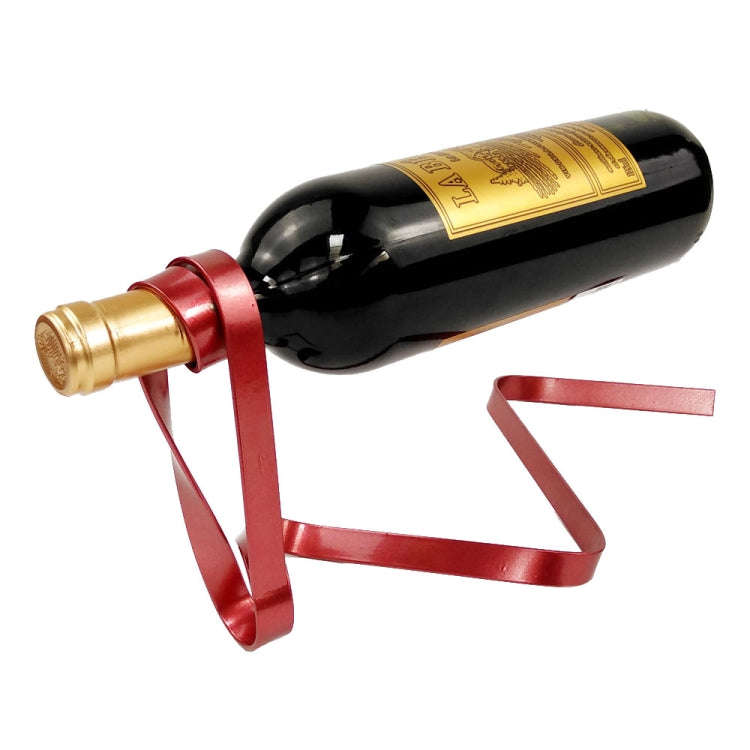 Metal Ribbon Suspended Wine Bottle Holder Home Desktop Decorative Ornaments(Black)
