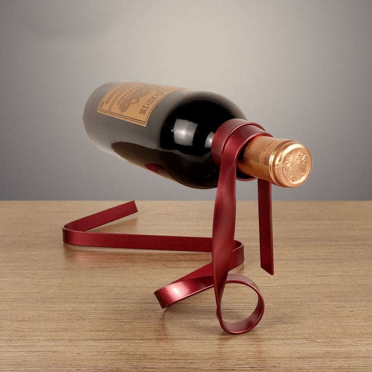 Metal Ribbon Suspended Wine Bottle Holder Home Desktop Decorative Ornaments(Black)