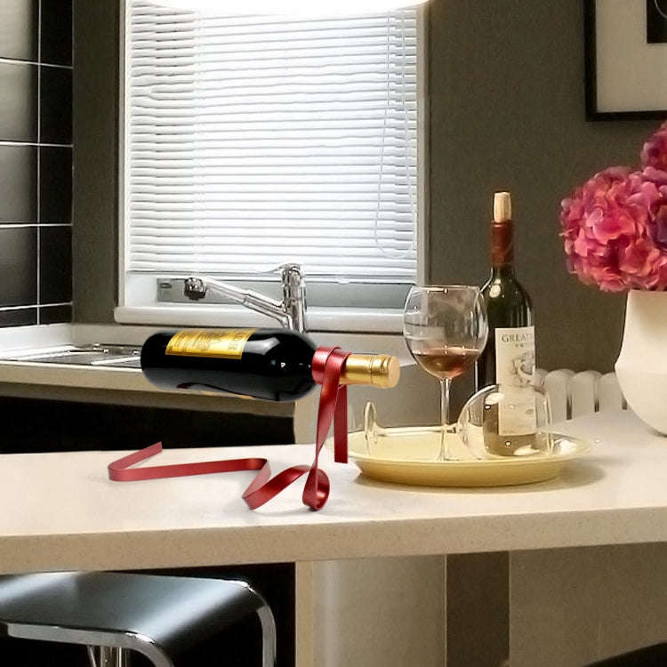 Metal Ribbon Suspended Wine Bottle Holder Home Desktop Decorative Ornaments(Black)