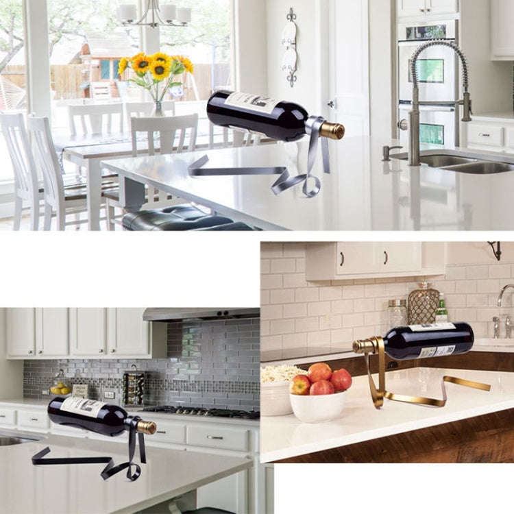 Metal Ribbon Suspended Wine Bottle Holder Home Desktop Decorative Ornaments(Gold)