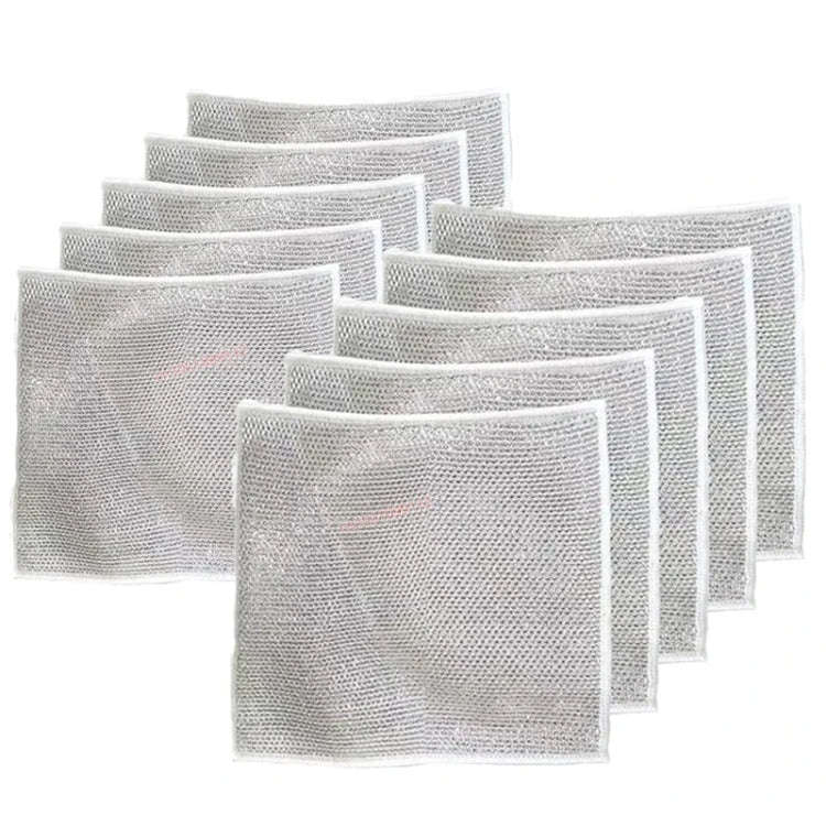 10pcs Double Layer 20x20cm Double-sided Silver Wire Wipes Dish Towel Household Cleaning Degreasin...