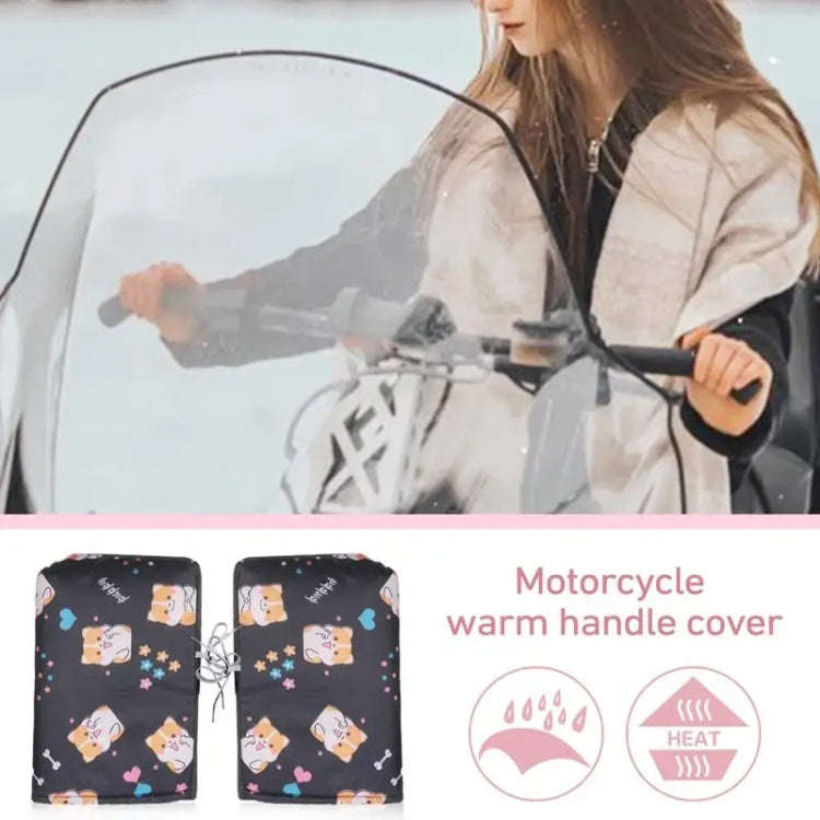 Winter Electric Vehicle Warm Waterproof Velvet Handle Cover(K Dog Black)