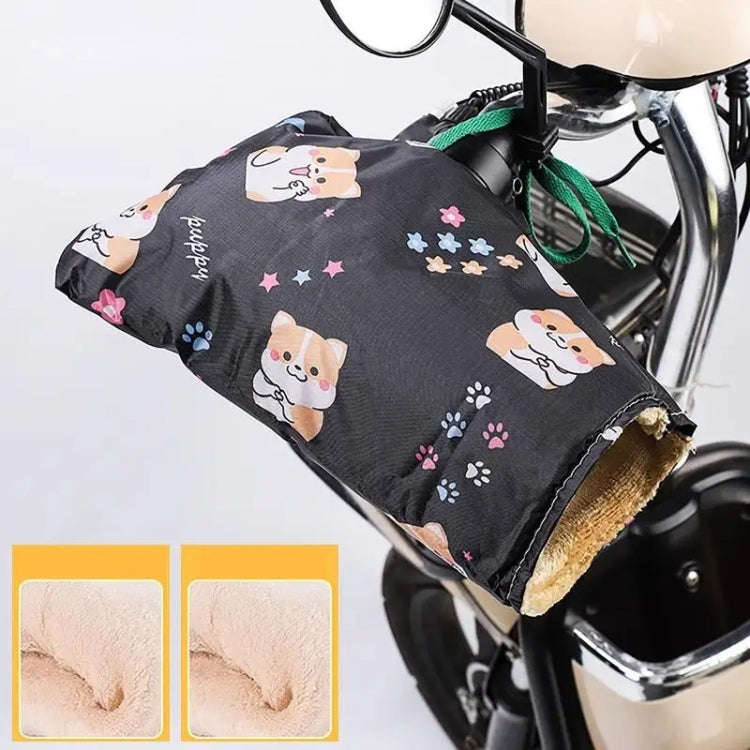 Winter Electric Vehicle Warm Waterproof Velvet Handle Cover(K Dog Black)