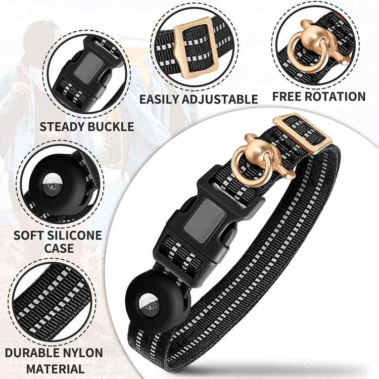 For AirTag Tracker Silicone Sleeve Medium Dog Collar Nylon Reflective Anti-Tangle Pet Collar, Siz...