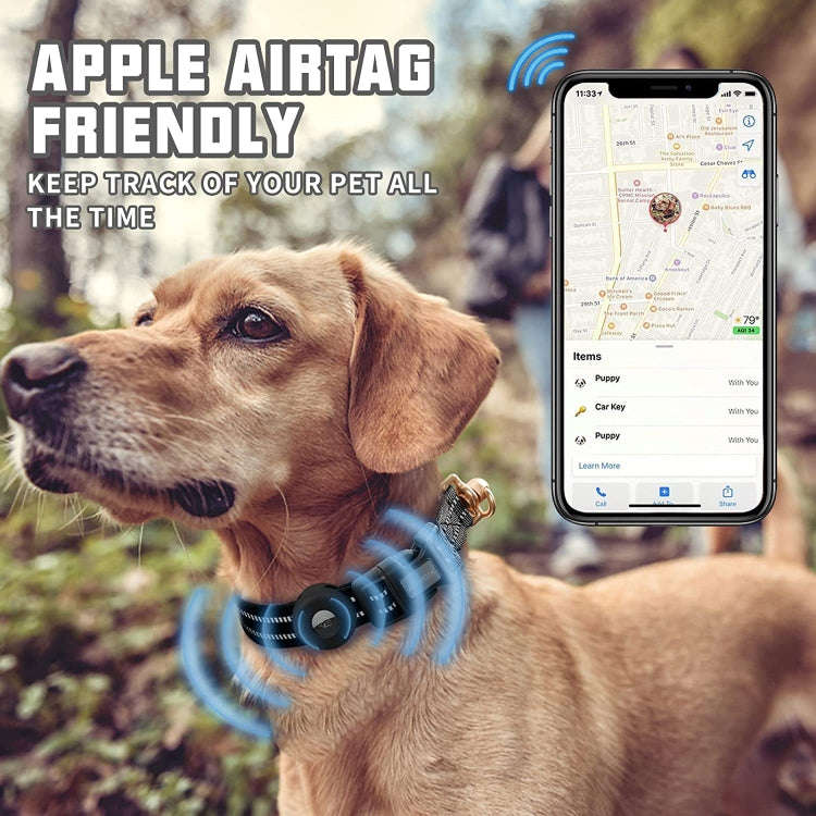 For AirTag Tracker Silicone Sleeve Medium Dog Collar Nylon Reflective Anti-Tangle Pet Collar, Siz...