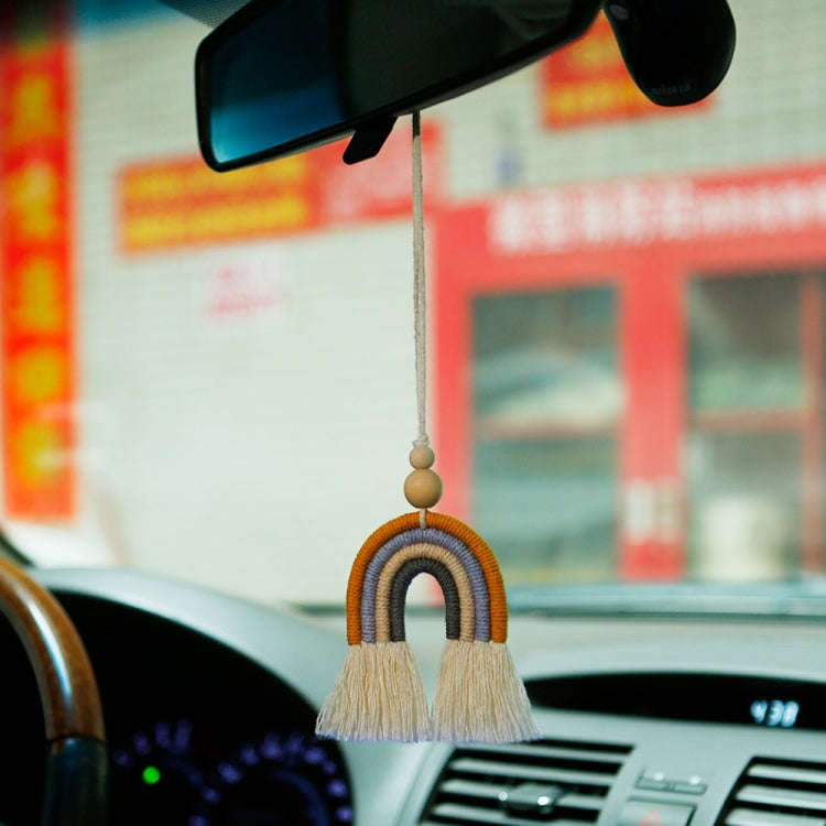 Hand-woven Wood Beads Cotton Rope Rainbow Car Aromatherapy Pendant(Pink)
