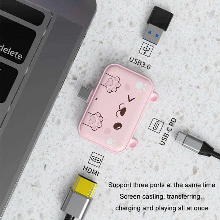 3 In 1 Type-C Docking Station USB Hub For iPad / Phone Docking Station, Port: 3H HDMI+PD+USB3.0 Pink