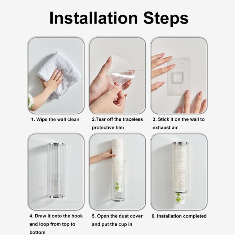 Punch-free Disposable Cup Dispenser Paper Cup Storage Rack without Cup(Transparent+Silver)