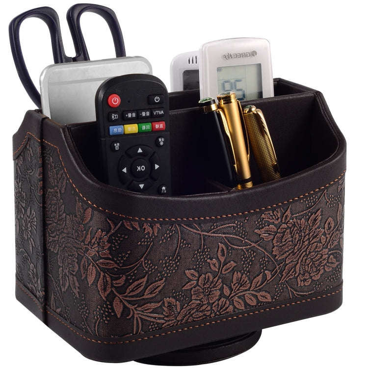 360 Degrees Rotating Desk Organizer Storage Box PU Leather Remote Control Holder, Style: Antique ...