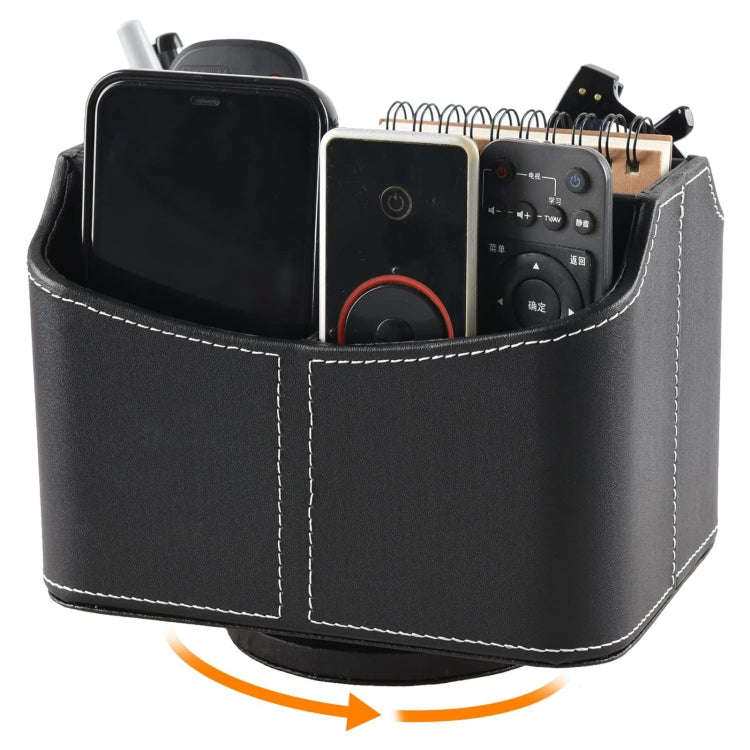 360 Degrees Rotating Desk Organizer Storage Box PU Leather Remote Control Holder, Style: Antique ...
