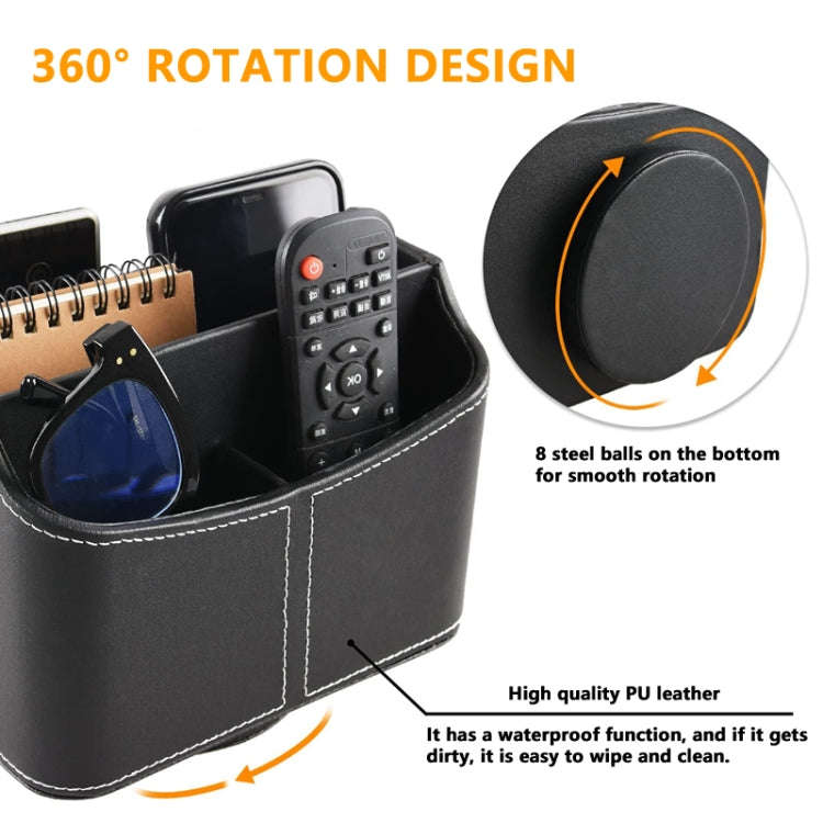 360 Degrees Rotating Desk Organizer Storage Box PU Leather Remote Control Holder, Style: Antique ...