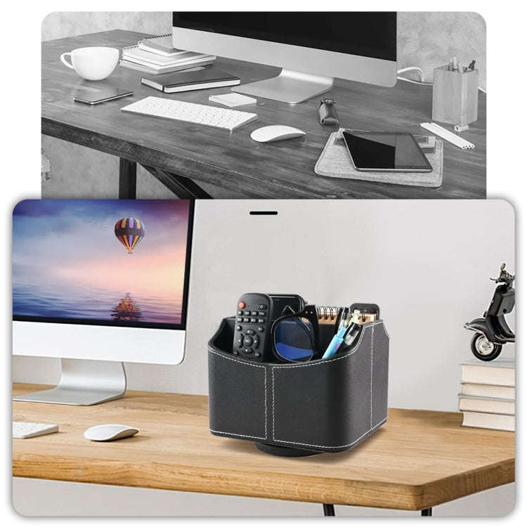 360 Degrees Rotating Desk Organizer Storage Box PU Leather Remote Control Holder, Style: Antique ...