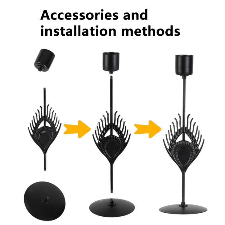 3 In 1 Black Feather Candlestick Wedding Decoration Romantic Candlelight Home Ornaments(Black)