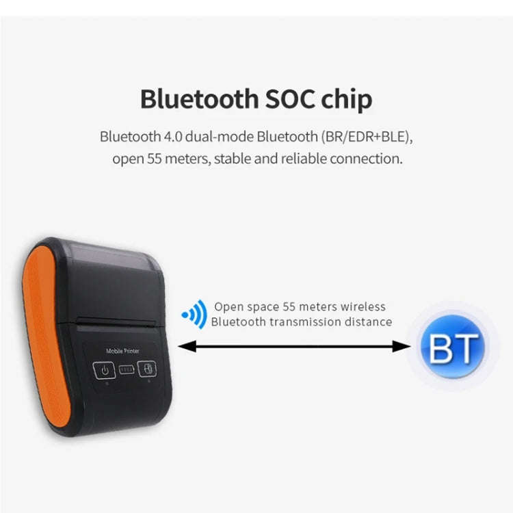58mm Portable Logistics Takeaway Receipt Bluetooth Thermal Printer(EU Plug)