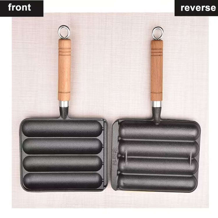 Cast Iron Grill Pan 4-Grid Non-Stick Sausage Grill Pan With Wood Handle(KC-04)