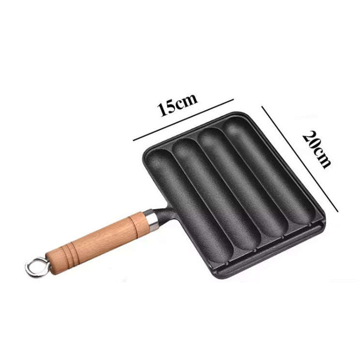 Cast Iron Grill Pan 4-Grid Non-Stick Sausage Grill Pan With Wood Handle(KC-04)