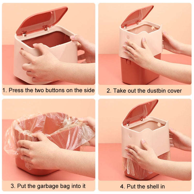 17.8 x 13 x 13.5cm Push Type Desktop Wastebasket Small Odor-Isolating Pet Litter Pan(Pink)